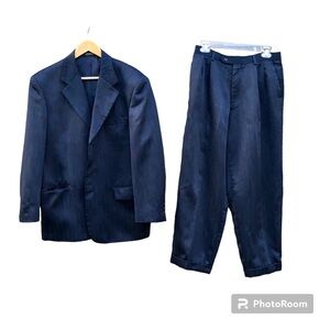 Zandello Suit Two Piece Blue Pin Striped Polyester Sz. 40S